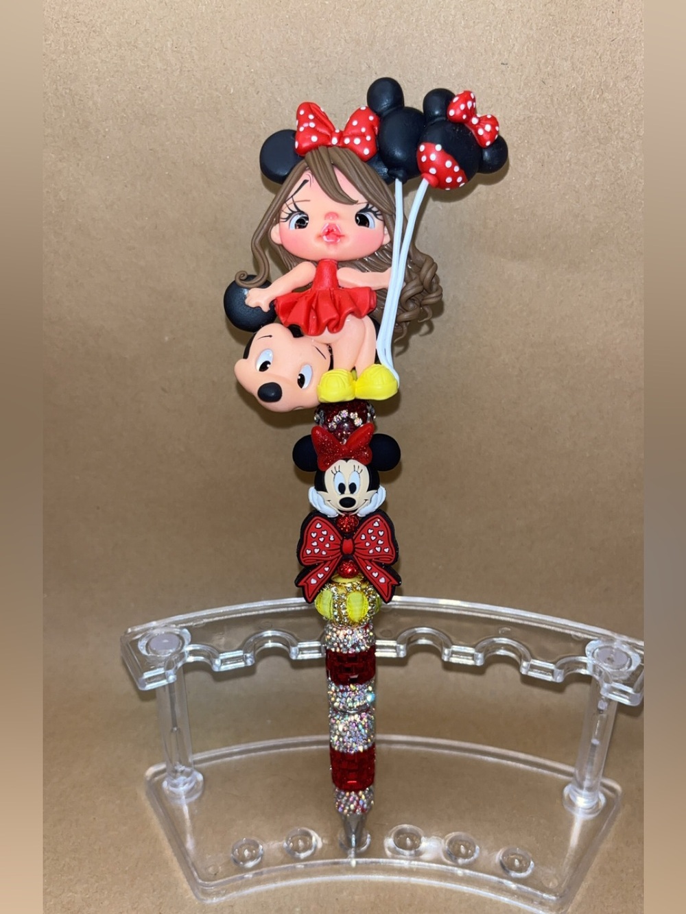 Red Minnie Mouse Themed Kids Pen with Bow and Balloon Charm